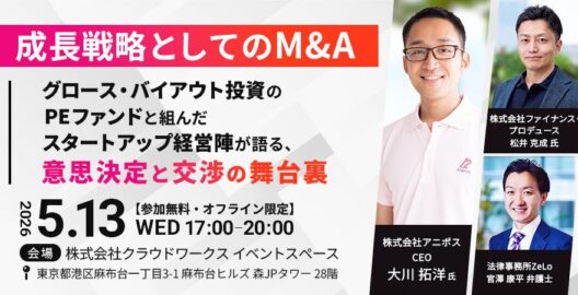 【オフライン限定】成長戦略としてのM&A──グロース・バイアウト投資のPEファンドと組んだスタートアップ経営陣が語る、意思決定と交渉の舞台裏